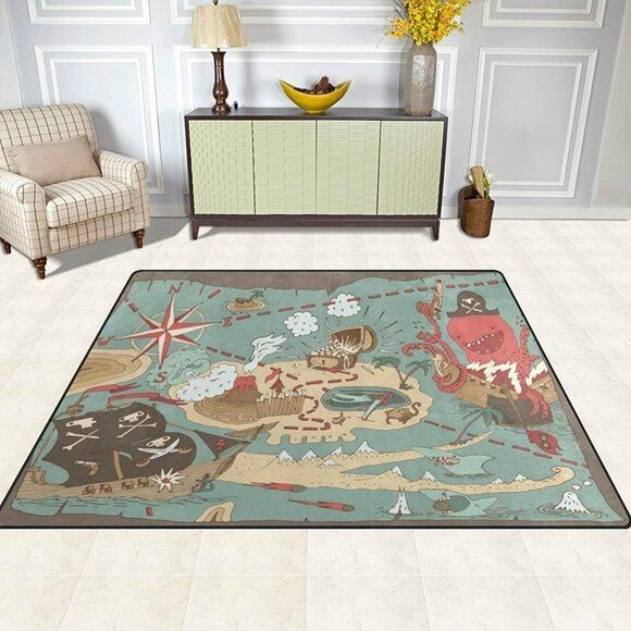 NEW Island Treasure Pirate Map Area Rugs Non-Slip Floor Mat for Living Room