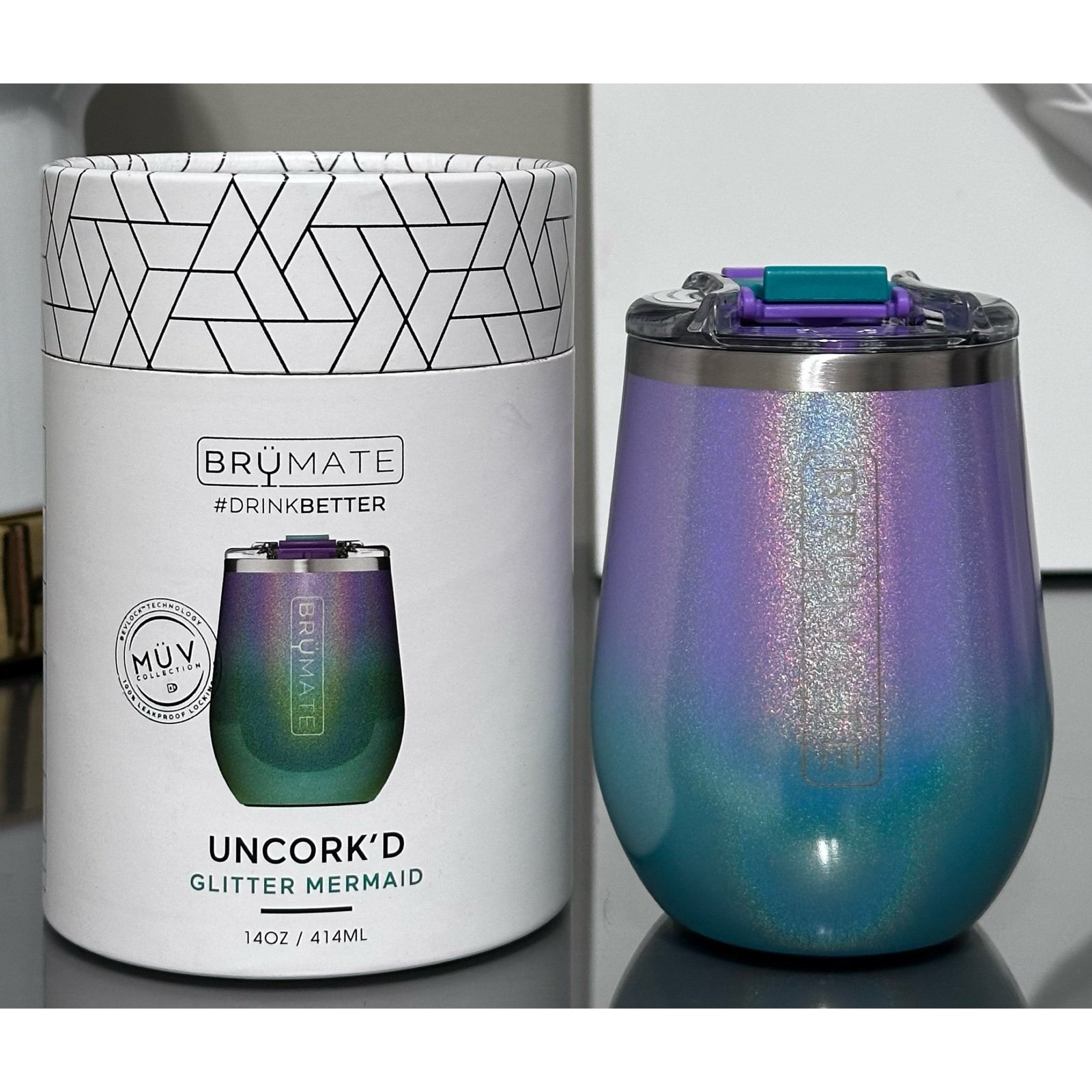 BRUMATE UNCORK'D XL 14oz WINE TUMBLER, GLITTER MERMAID