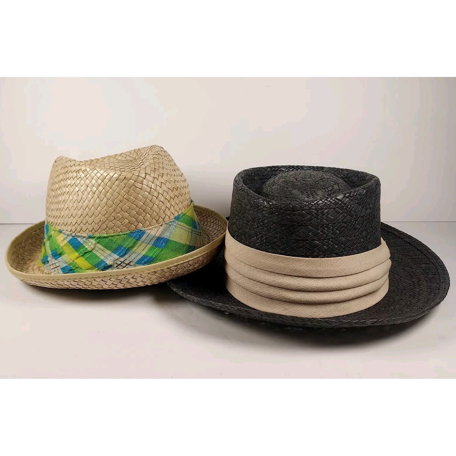 Vintage Medium Straw Pork Pie Hat, and Black Resistol straw Pork Pie Hat 1C2