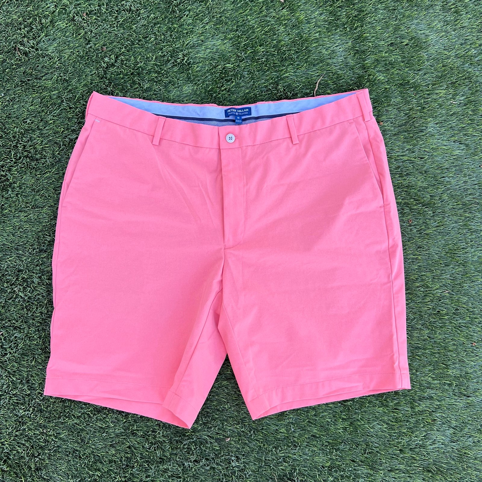 Peter Millar Shorts Men's 40W Crown Crafted Peach/Pink Golf ⛳ 9 Inseam logo