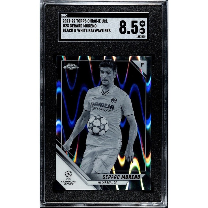Gerard Moreno 2021-22 Topps Chrome UEFA Champ League B/W RayWave Refr 23 SGC 8.5