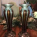 2pc set of amber & glass bohemian silver plated candle holders