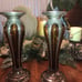 2pc set of amber & glass bohemian silver plated candle holders