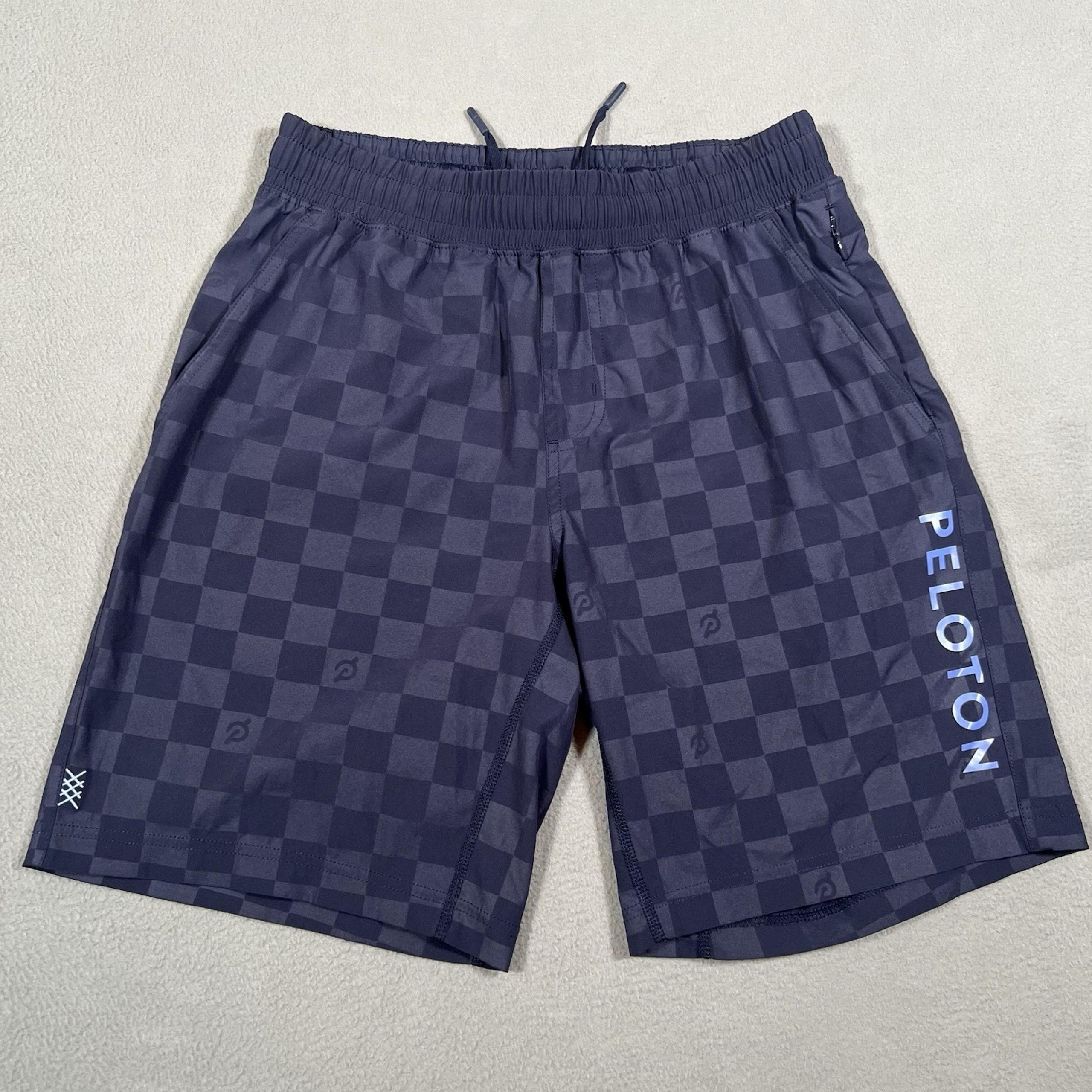 Rhone Peloton Shorts Mens Small Blue Check Unlined Gym Workout Training Bike