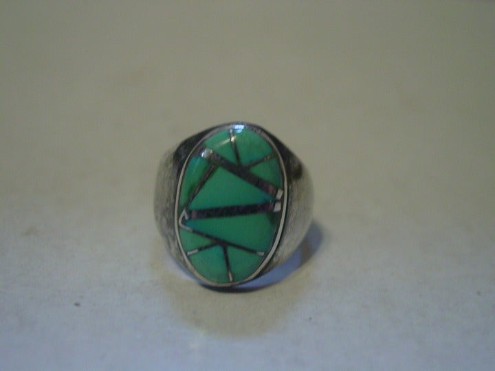 Sterling Turquoise Inlaid Ring Size 9