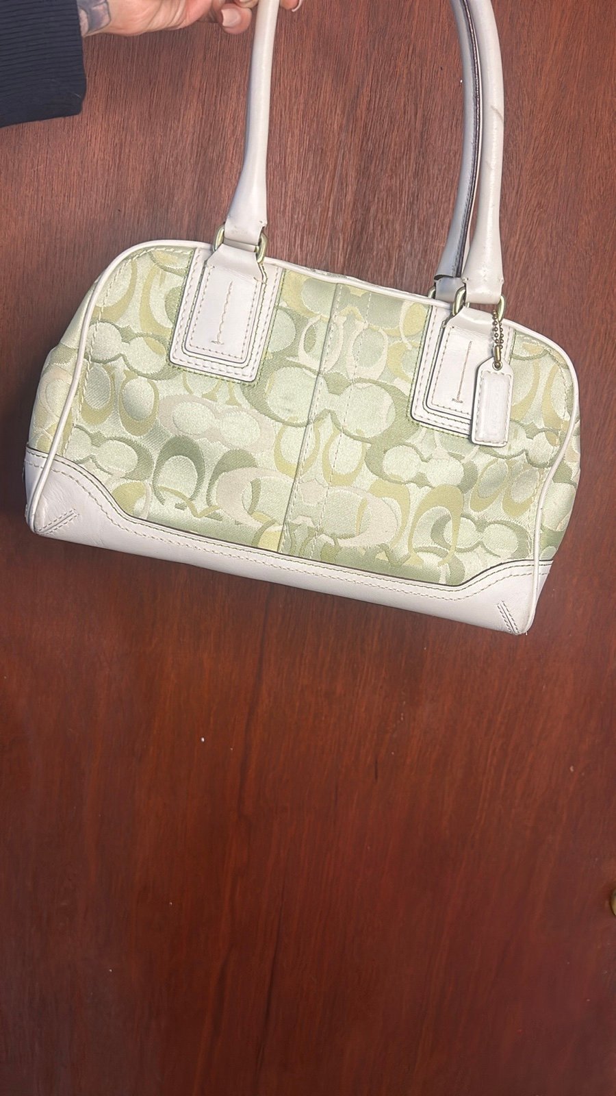 Authentic Rare coach optic print light green white leather