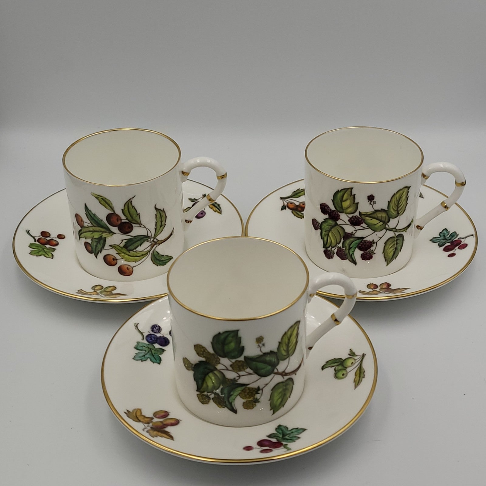 Teacup and Saucer Set of 3 Royal Worcester Espresso Fruit Decor