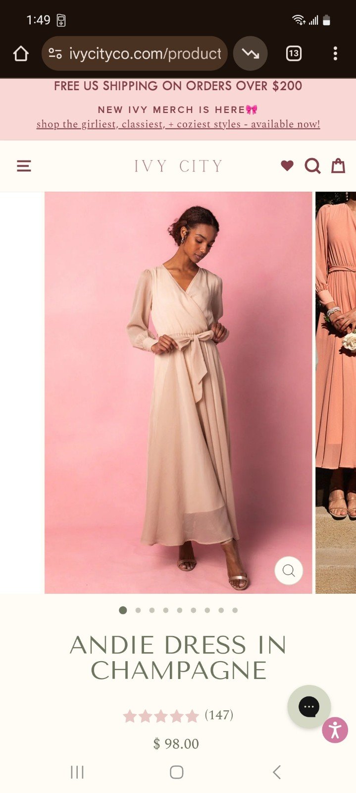 Ivy City Co. Andie dress in Champagne, size Medium