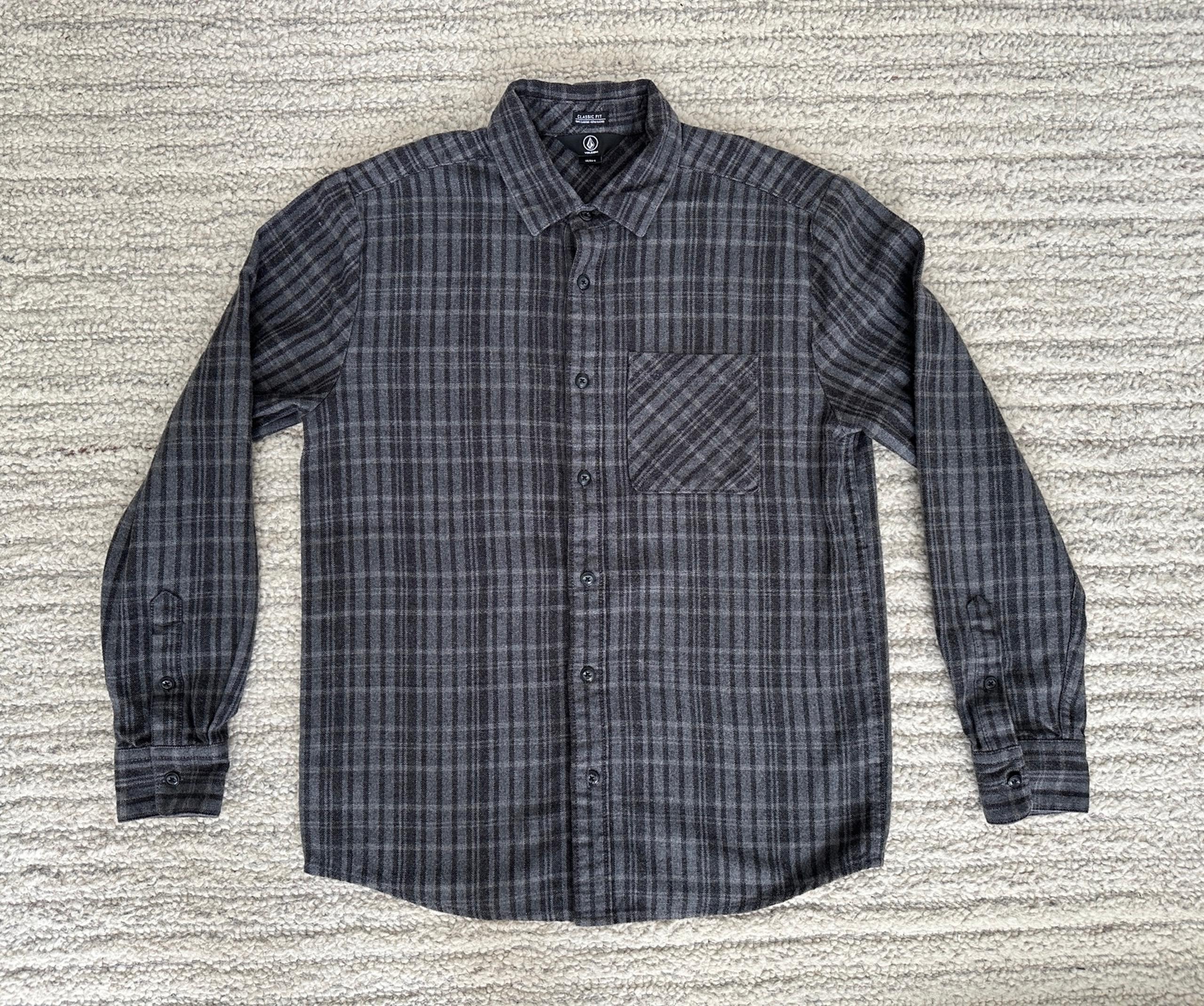 Men’s Volcom “True To This” Grey Plaid Button Up Shirt, Sz S