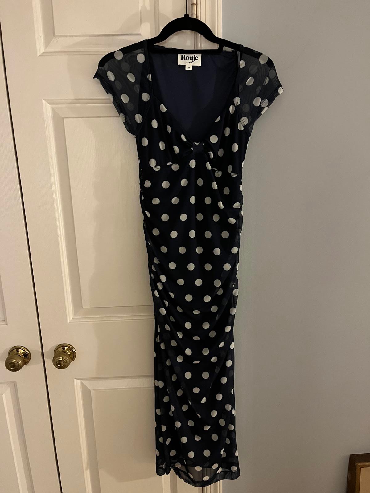 Rouje Laly Midi Dress Blue/White Polka Dot Size FR 36