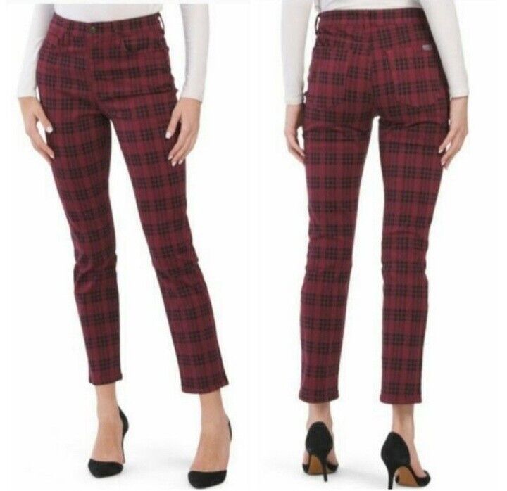 Joe's Denim Plaid High Rise Straight Ankle Jeans Pants 26 NEW NWT Black Burgandy