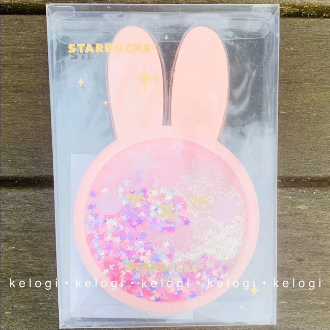 NEW Starbucks Pink Bunny Rabbit Bunny Ears Silicone Glitter Coaster