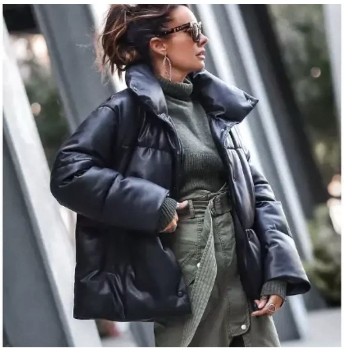 BAGATELLE NYC Black Oversize Faux Leather Puffer Jacket Thermal Insulation Sz S