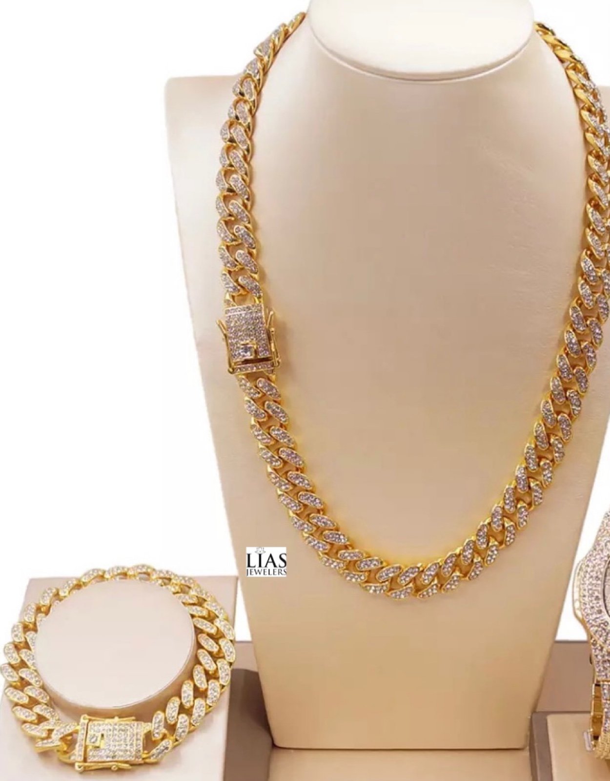 New 18k yellow gold cuban link chain and bracelet