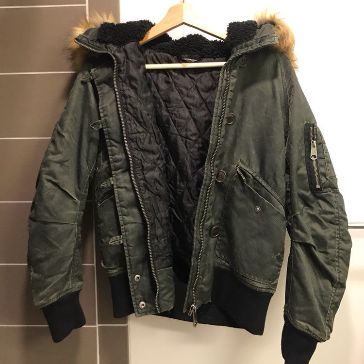 Topshop Army Green Hooded FauxFur Jacket