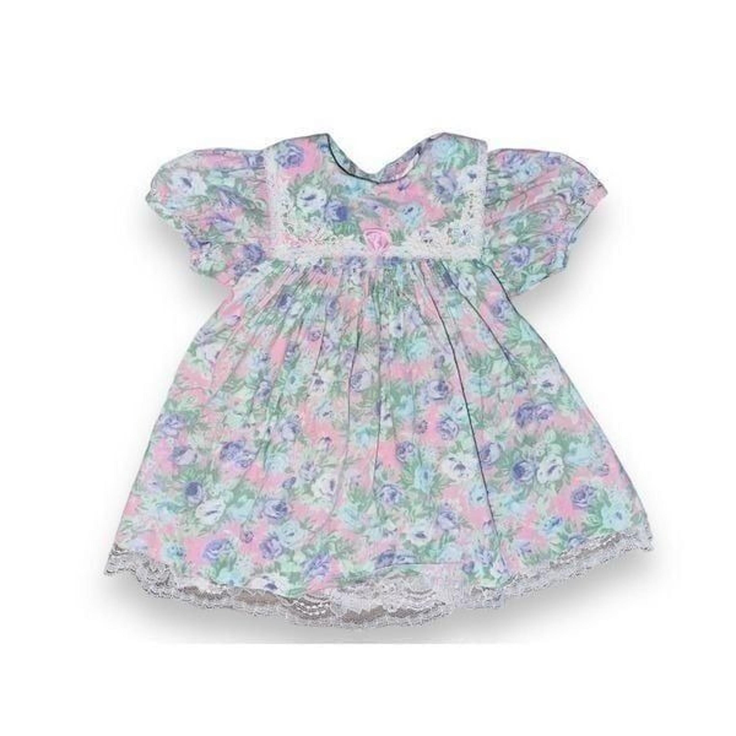 E2 Vintage 80s Rare Edtions Baby Girl Dress Pastel Flowers Lace Size 24 Months