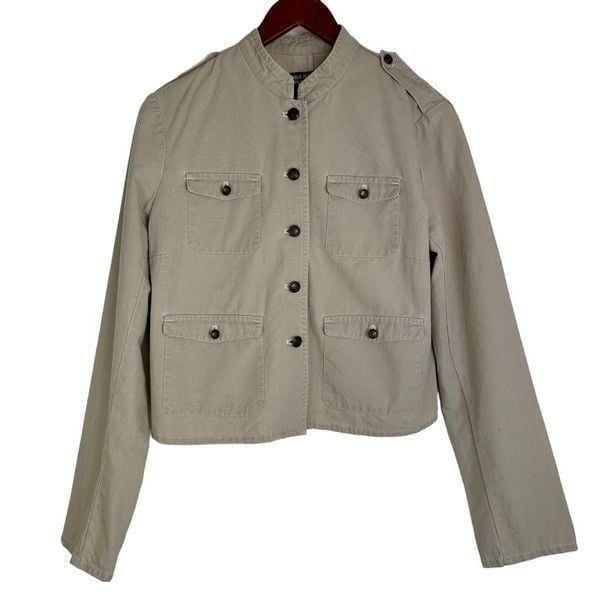 Polo Jeans Co Ralph Lauren Khaki Cropped Utility Jacket Size XL Vintage Pockets
