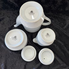 Vintage China Garden White Coffee Set with Pot, creamer & sugar bowl Gold Trim