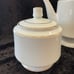 Vintage China Garden White Coffee Set with Pot, creamer & sugar bowl Gold Trim