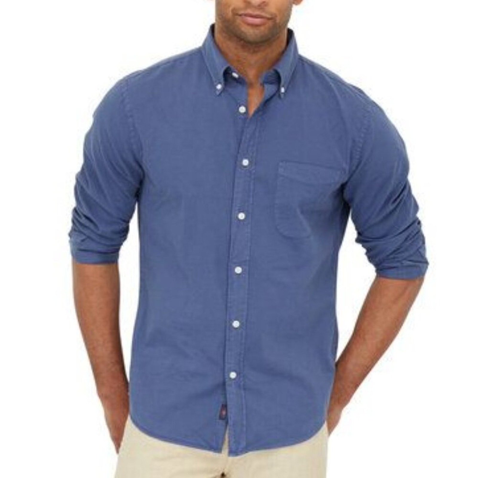 Faherty Men's Solid Navy Blue Sport Shirt Long Sleeve Button Down