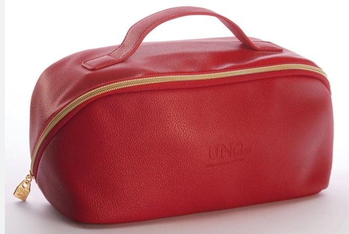 UNO De 50 BRANDED TRAVEL VANITY BAG Red Zipper Gold Leather Brush Limited Editio