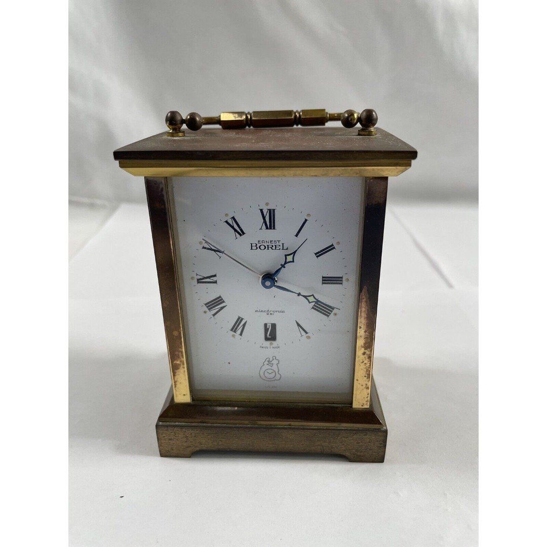 Rare Heavy ERNEST BOREL Electronic 281 Brass Carriage Clock Swiss T Made Lic ATO