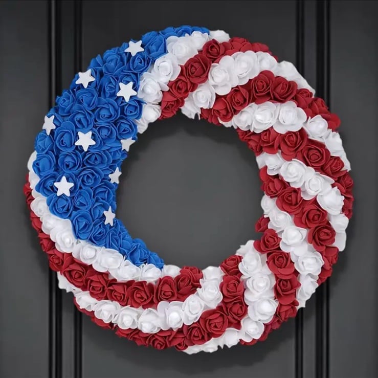 NEW WREATH AMERICAN FLAG 16” JULY 4th PATRIOTIC MEMORIAL DAY RED WHITE AND BLUE