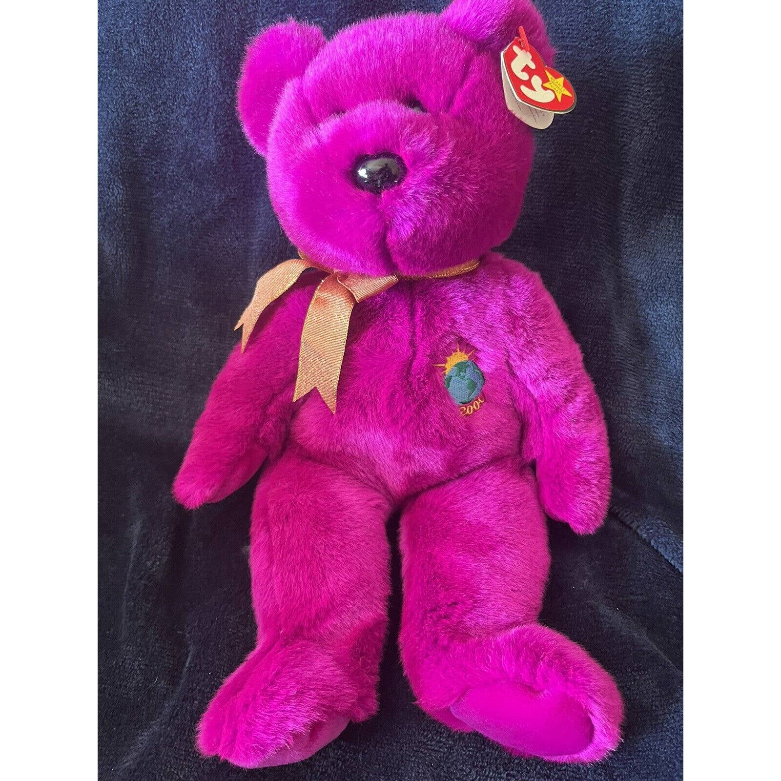1999 Ty Millennium Bear 14 Large Beanie Baby RARE RETIRED Purple Y2K