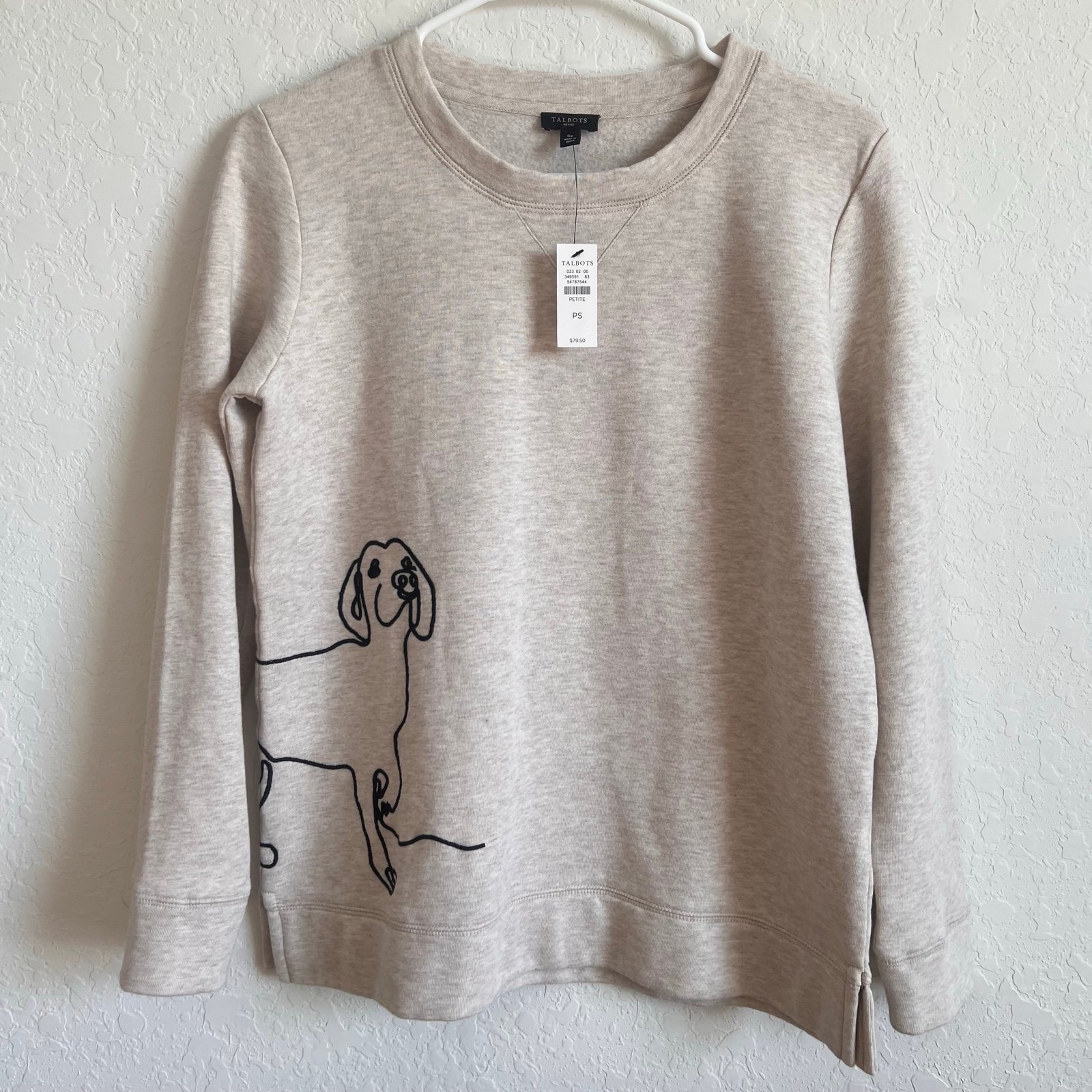 Talbots CREWNECK SWEATSHIRT - EMBROIDERED DOG Size Petite Small