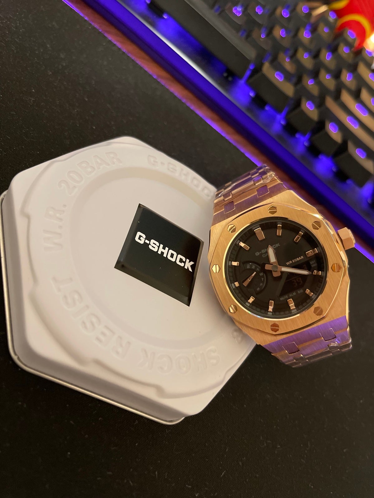 Casio G-Shock GMAS 2100 with Rose Gold Strap. Casioak