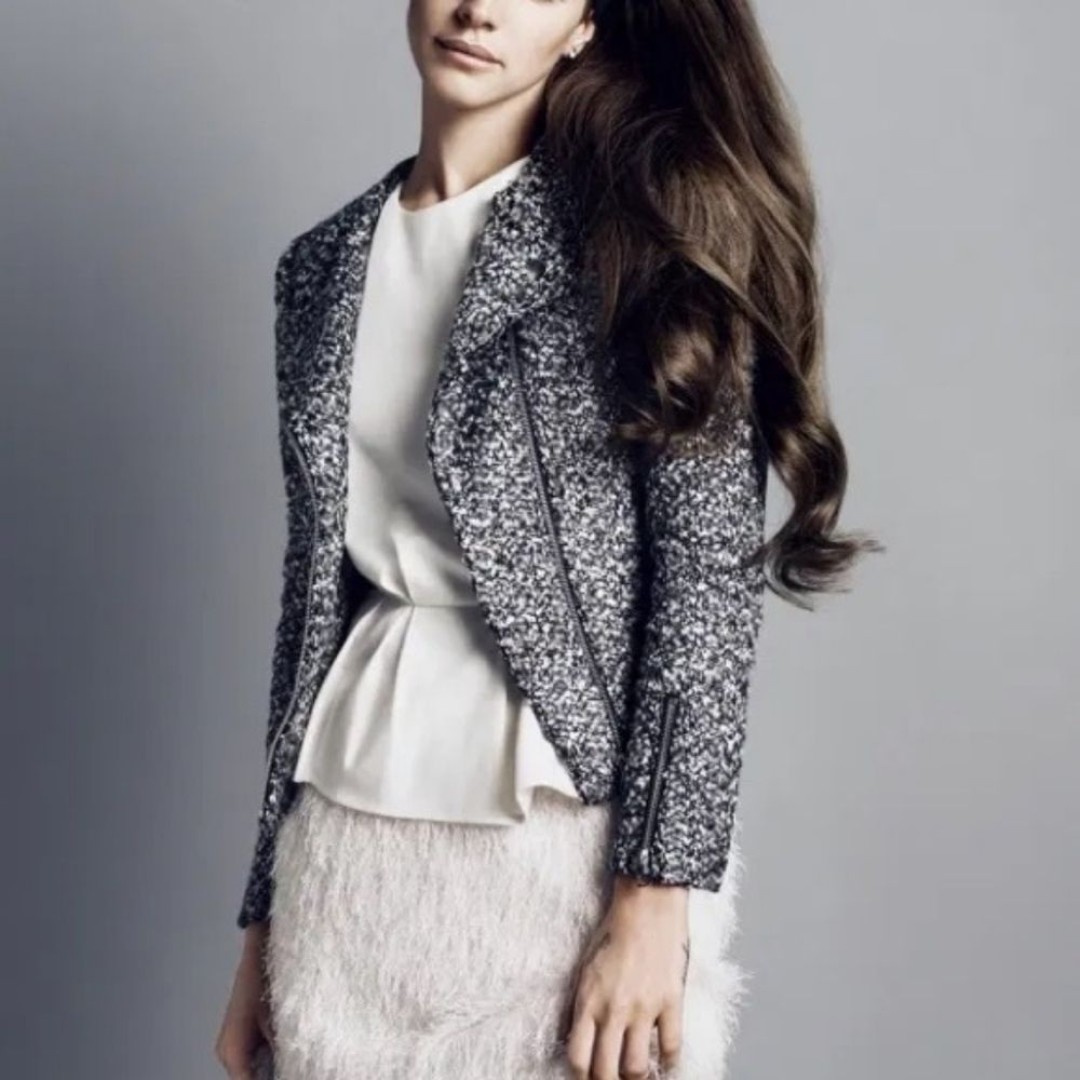 H&M Metallic Tweed Boucle Moto Zip Up Jacket | Sz 10