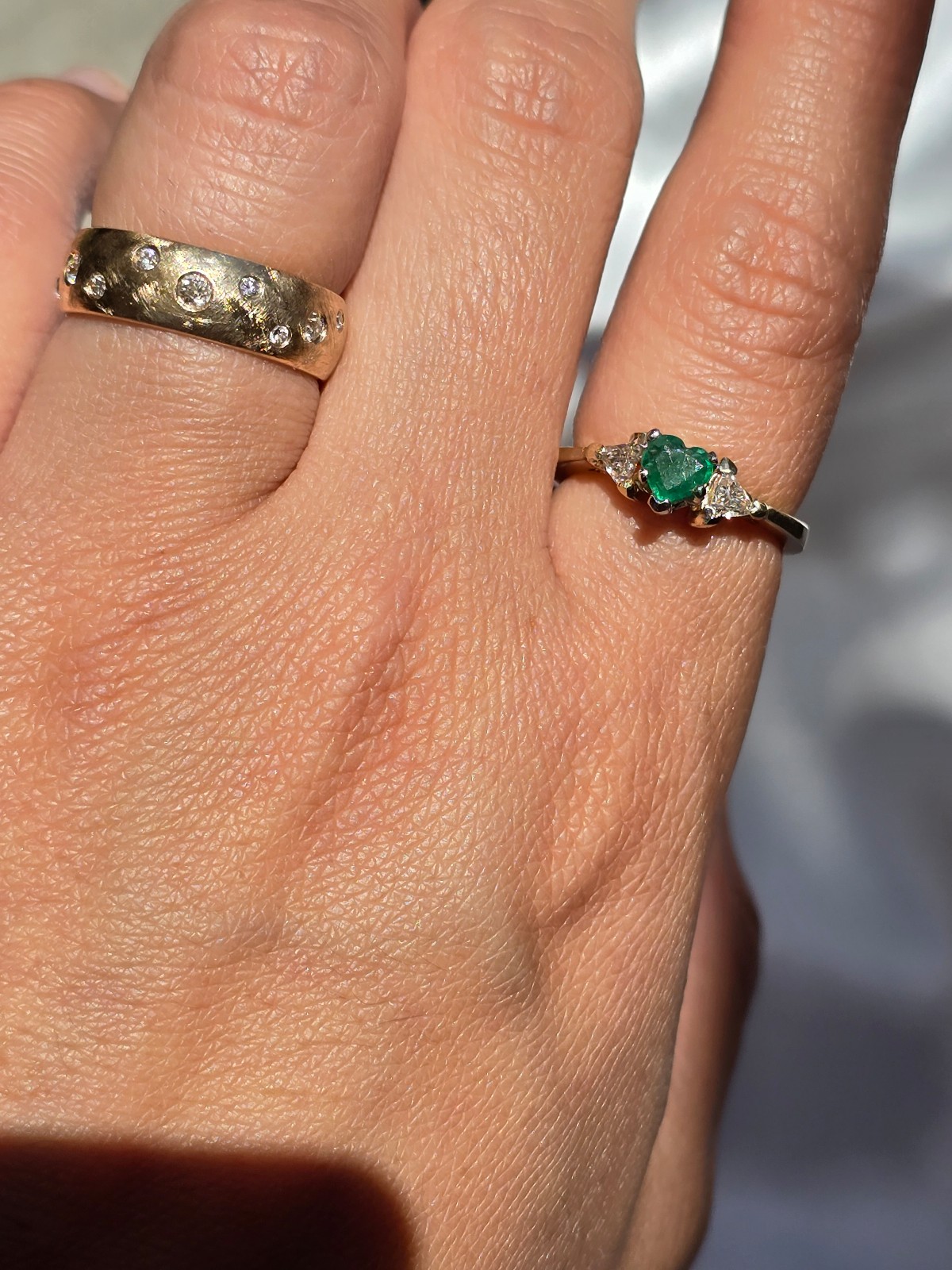 Heart Emerald Diamond Ring 14k