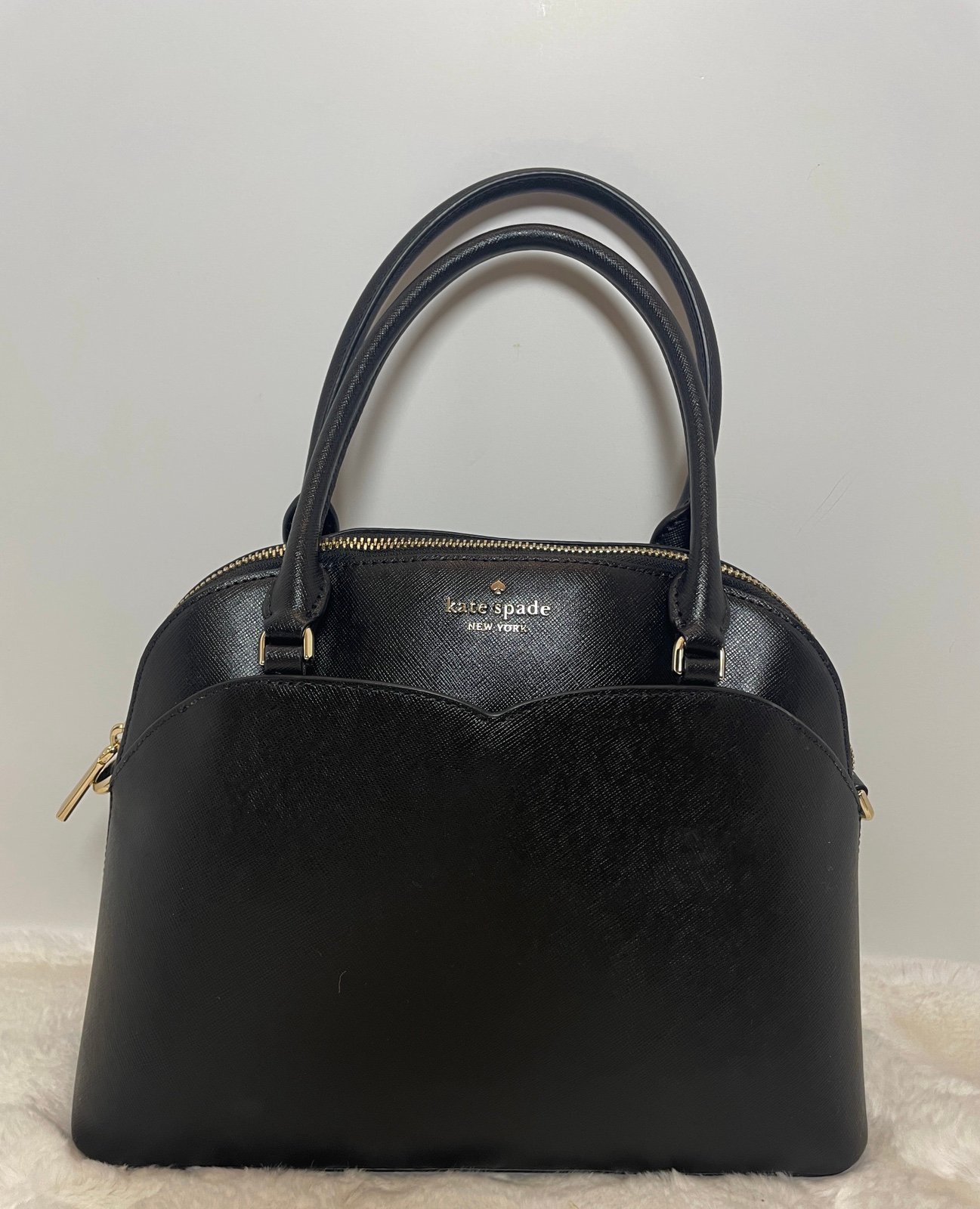 KATE SPADE Medium Dome Satchel Purse Saffiano Leather BLACK Payton NWT