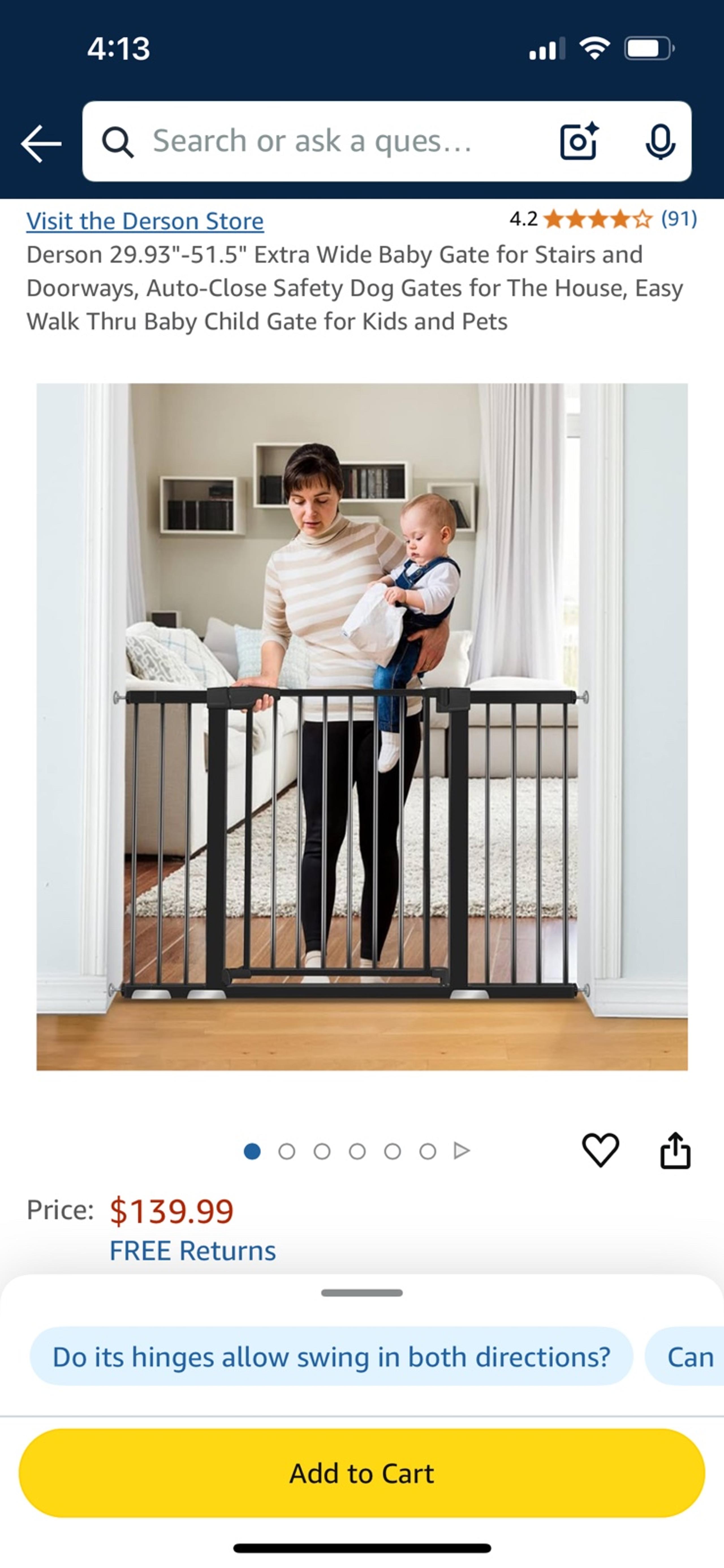 Derson 29.93"-51.5" Extra Wide Baby Gate for Stairs and Doorways, Auto-Close