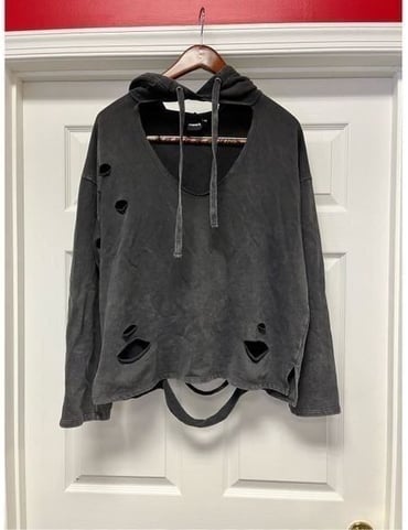 Mono b Gray Destroyed Hoodie Sweatshirt O/S