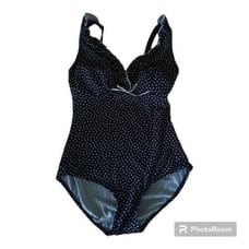 Vintage Gabar Polka-dot Ruffled V Neck Swimsuit with Adjustable Straps