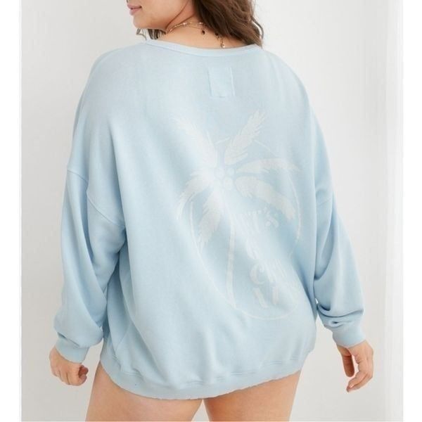 Aerie NWT Cotton Sweatshirt Baby Blue Lets go Coconuts Lounge sz medium