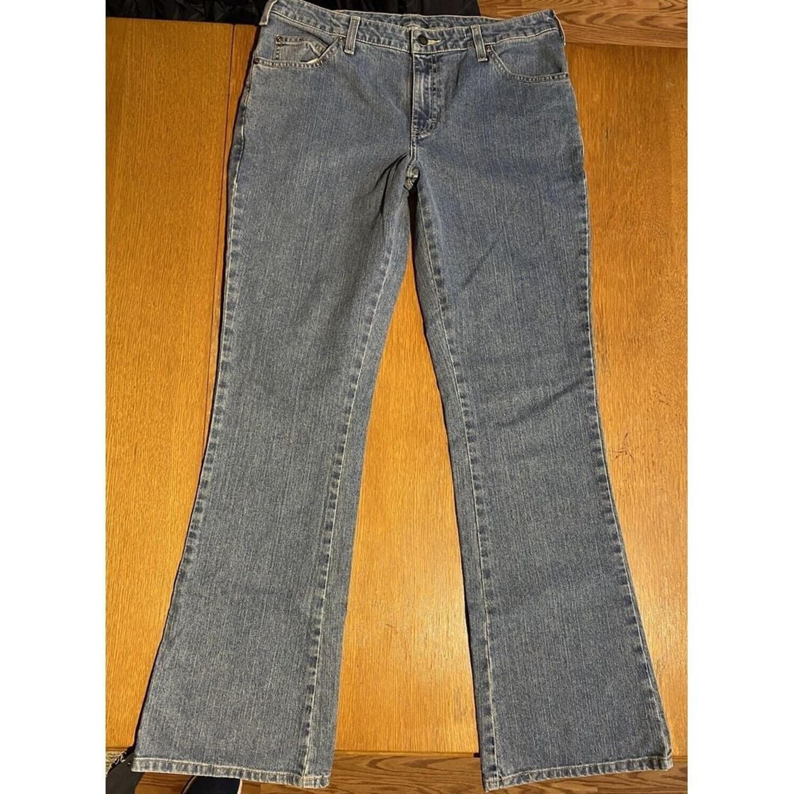 Dickies Pants Womens 8T Blue Denim Jeans Flared Cotton Blend Stretch Low Rise