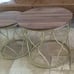 NEW Set of 2 Round Coffee Table for Living Room, Wood Grain Effect and Gold