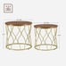 NEW Set of 2 Round Coffee Table for Living Room, Wood Grain Effect and Gold