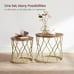 NEW Set of 2 Round Coffee Table for Living Room, Wood Grain Effect and Gold