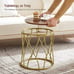 NEW Set of 2 Round Coffee Table for Living Room, Wood Grain Effect and Gold