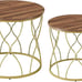 NEW Set of 2 Round Coffee Table for Living Room, Wood Grain Effect and Gold