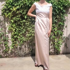 Vintage Wtoo Champagne Satin Lace Bodice Bridesmaid/Mother of the Bride Dress