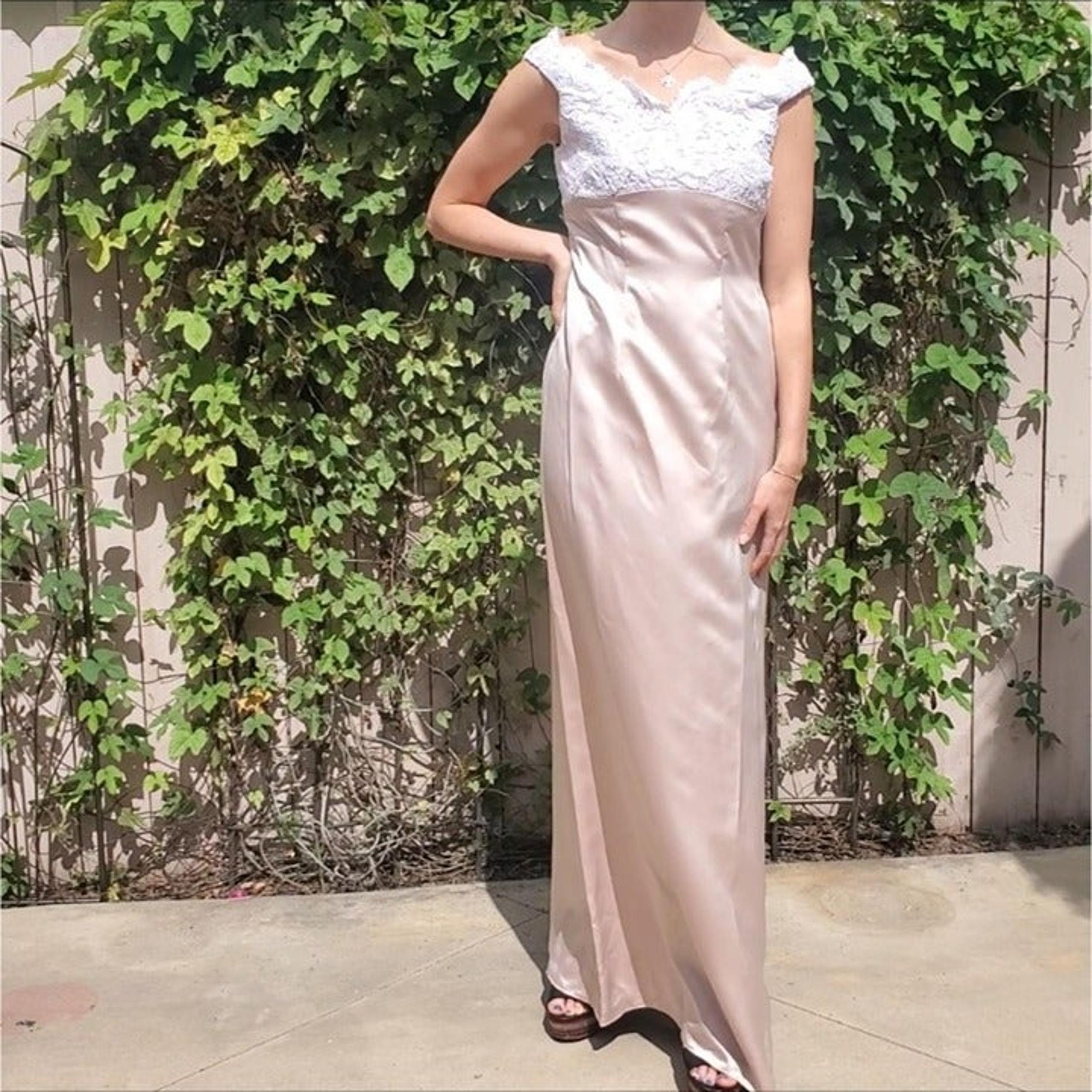 Vintage Wtoo Champagne Satin Lace Bodice Bridesmaid/Mother of the Bride Dress