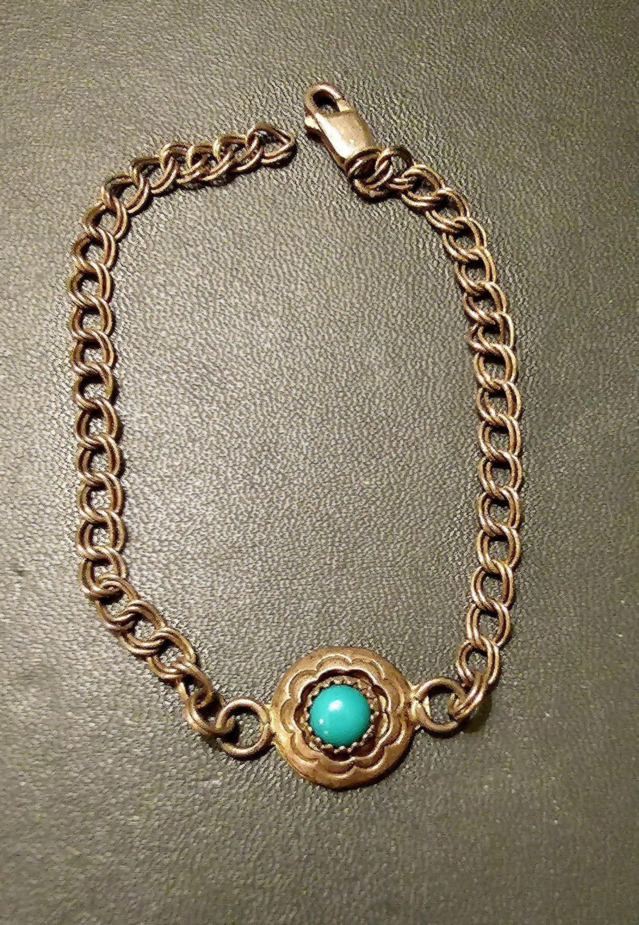 Sterling Silver Real Turquoise Chain Link Native American Bracelet Vintage
