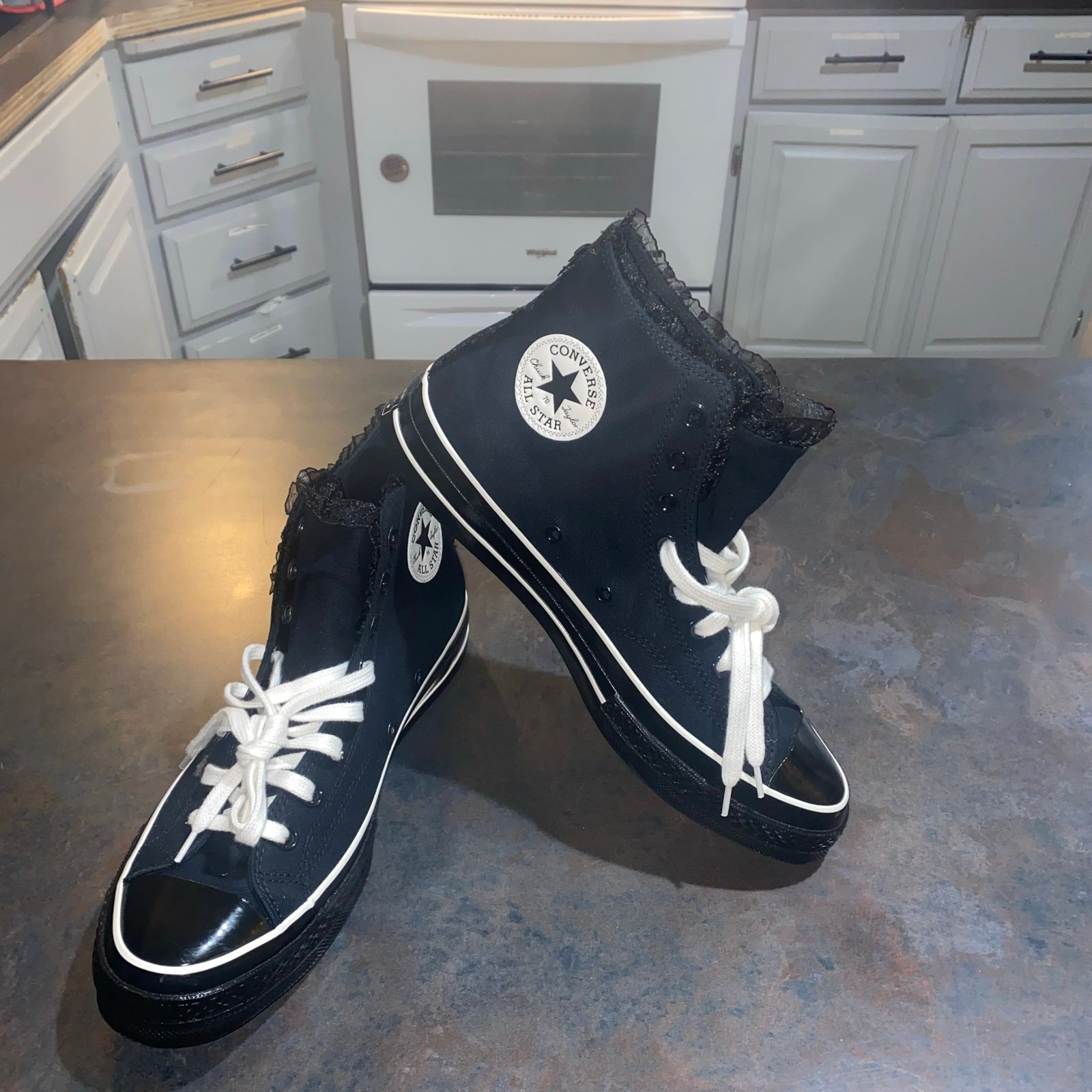Converse W Chuck 70 Ruffle & Bow Sneakers High Top Shoes Black A10026C Sz 10.5