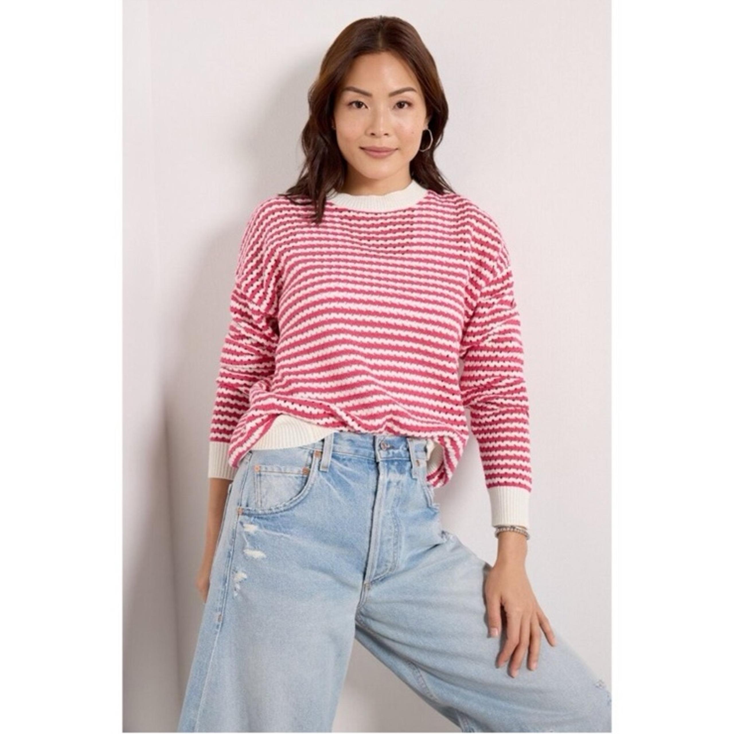 Spiritual Gangster Pink White Striped Knit Sweater Crewneck Cotton Size Small