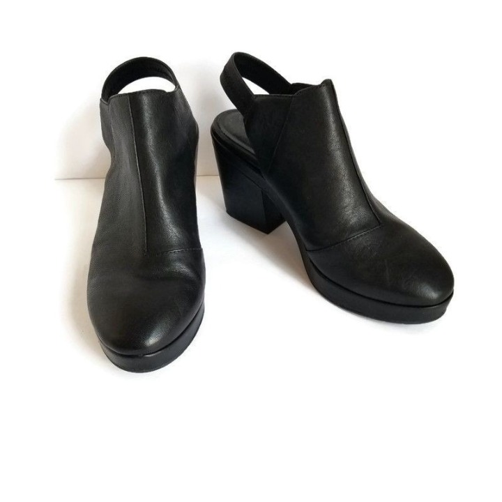 Eileen Fisher Black Leather Platform Slingbacks Size 8