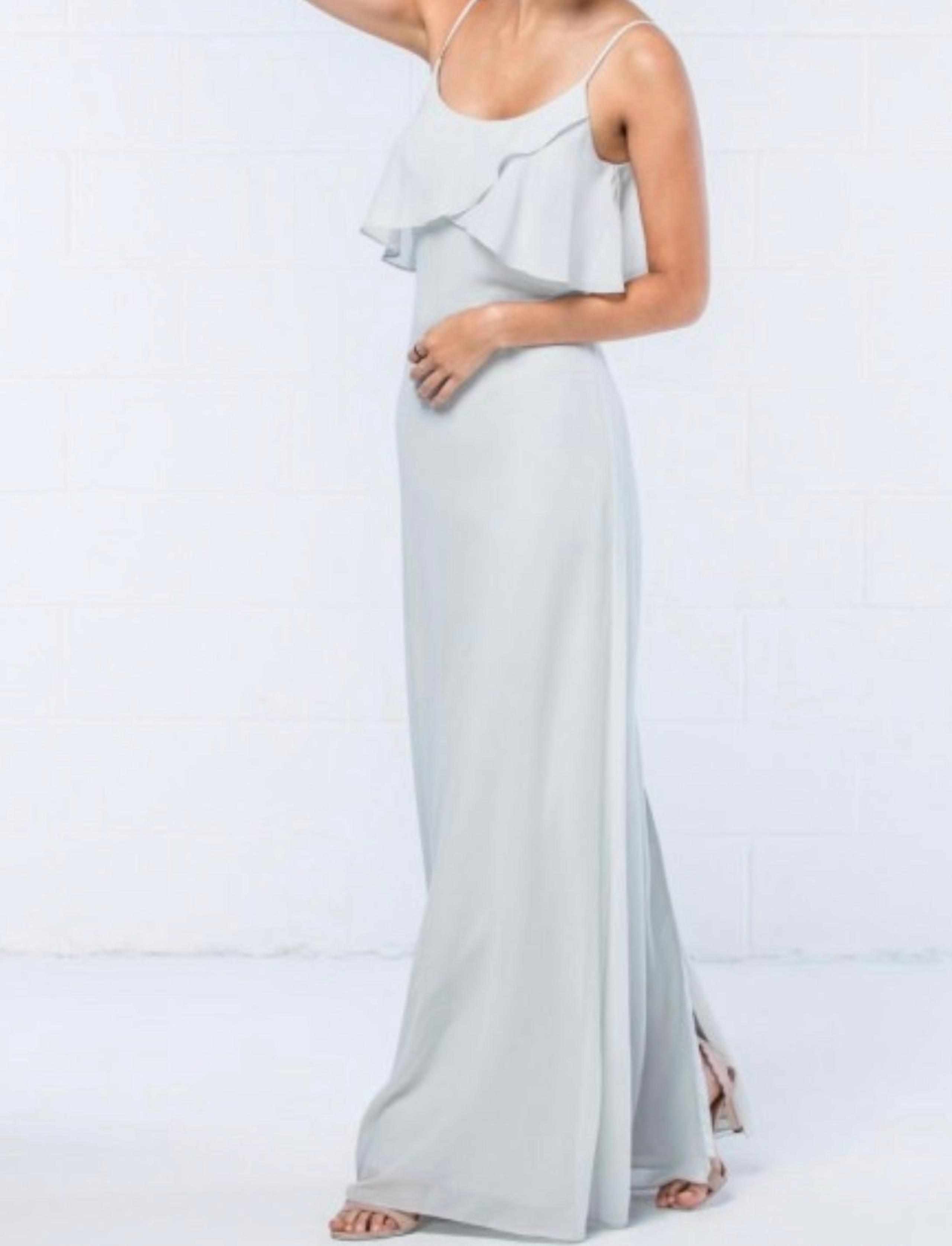 WTOO RUFFLE OVERLAY SPAGHETTI STRAP CHIFFON GOWN